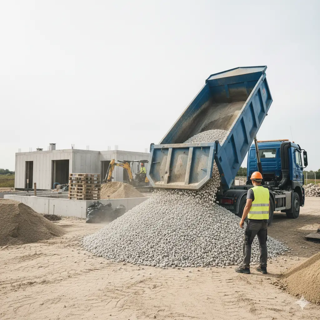 Schüttgütter werden auf einer Baustelle angeliefert