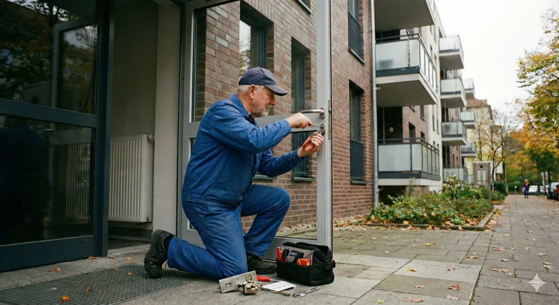 Mitarbeiter führt reperaturarbeiten in Kiel durch